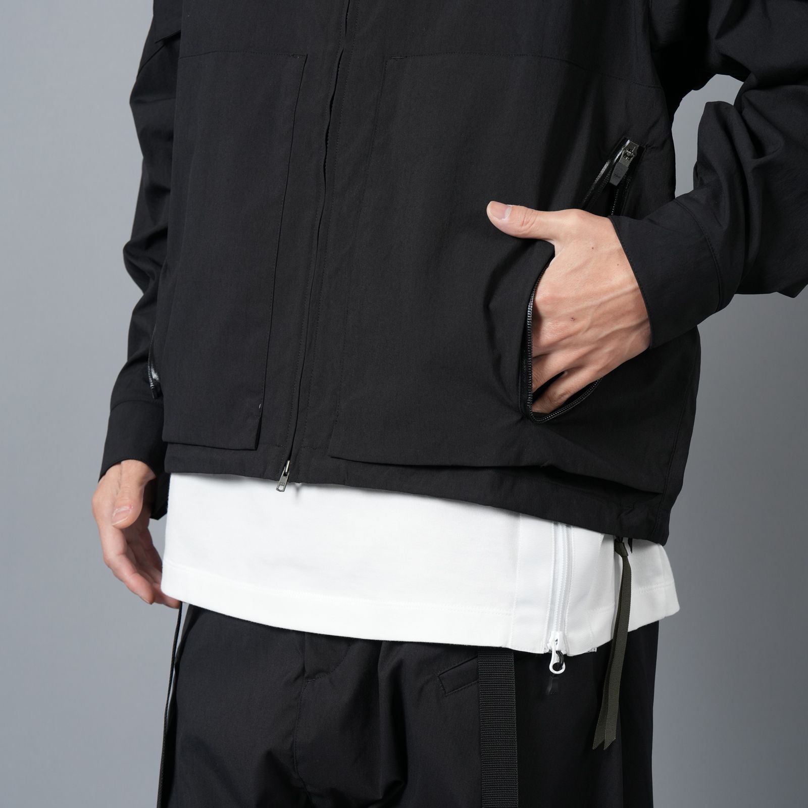 LA12-M / NYLON STRETCH SHIRT JACKET / ナイロンストレッチシャツジャケット [ストレートフィット] (ブラック)