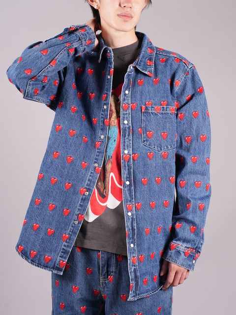ラスト1点 / EU LOGO PATTERN BUTTON UP SHIRT / デニムシャツ   (インディゴ)