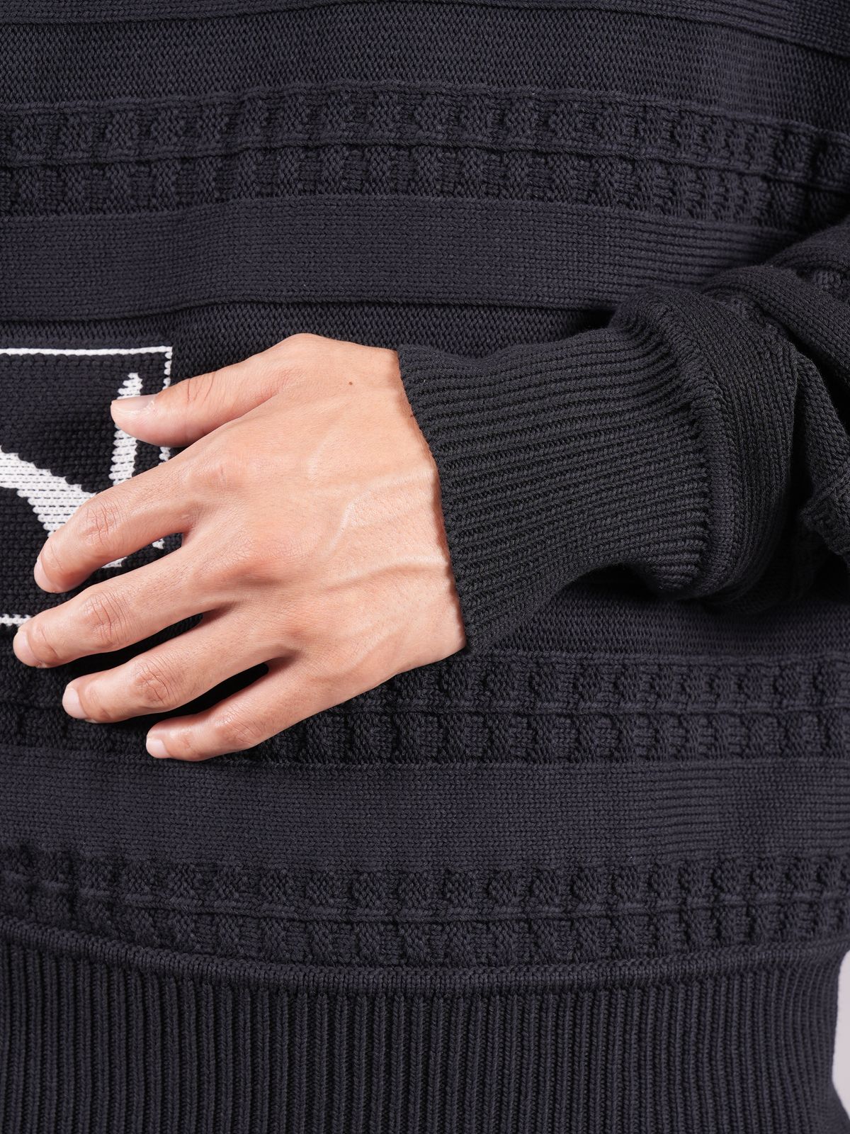 5091T FAIR ISLE ARAN MOCK NECK KNIT_CHAPTER 1 / モックネック ニットセーター / ブラック / ルーズフィット