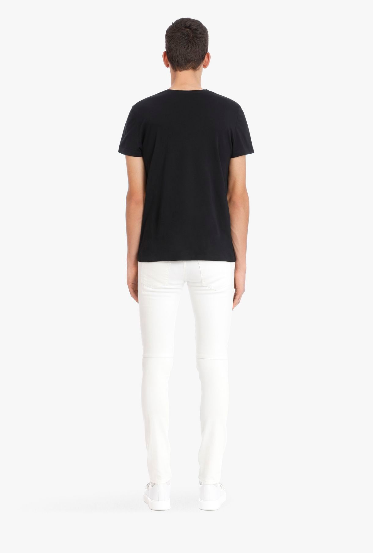 【ラスト1点】Black Cotton T-shirt White Balmain Velvet Logo / ベルベットロゴ コットン Tシャツ / ブラック / 定番商品 / メンズ