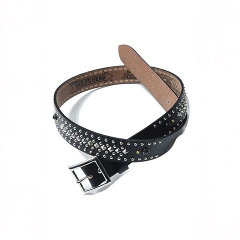 【ラスト1点】【コラボ】STUDDED BELT 35mm feat.WOLF'S HEAD / スタッズベルト / ウルフズヘッド (ブラック/ブラック) 251LM-AC11 LASTMAN