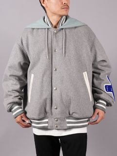 【ラスト1点】 HOODED STADIUM JACKET / フーデッド スタジアムジャケット (グレー)