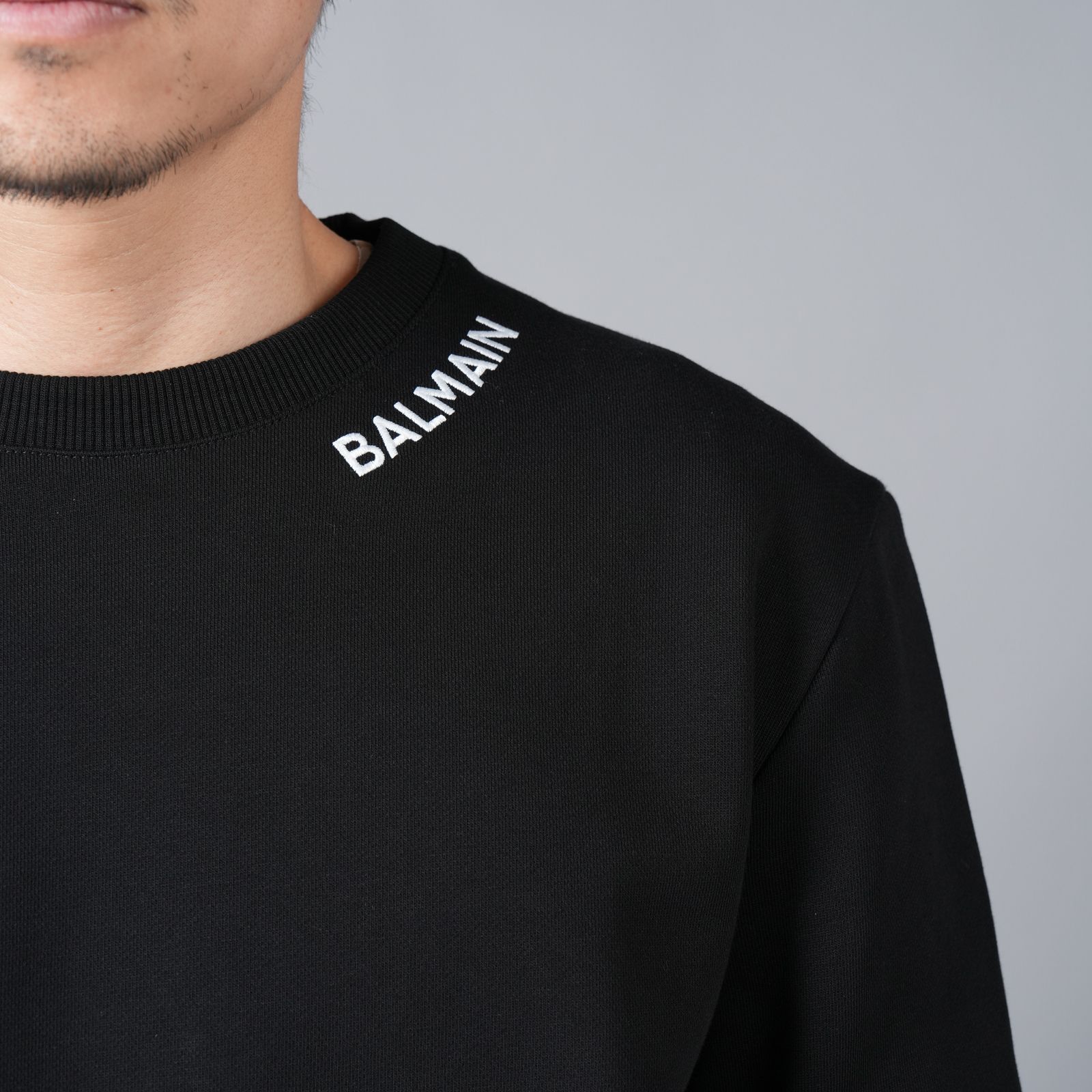 【ラスト1点】BALMAIN STITCH COLLAR SWEATSHIRT / バルマン ステッチカラー スウェットシャツ (ブラック)