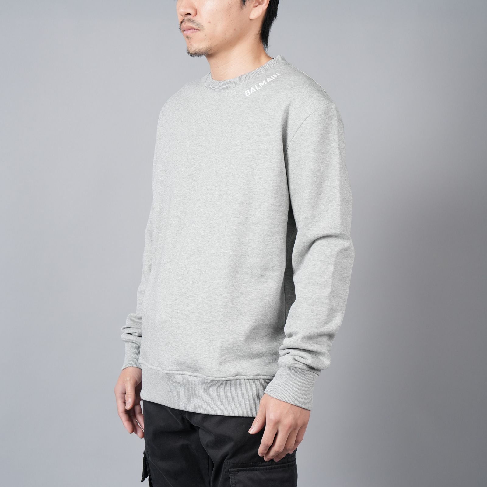 【ラスト1点】 BALMAIN STITCH COLLAR SWEATSHIRT / バルマン ステッチカラー スウェットシャツ (グレー)