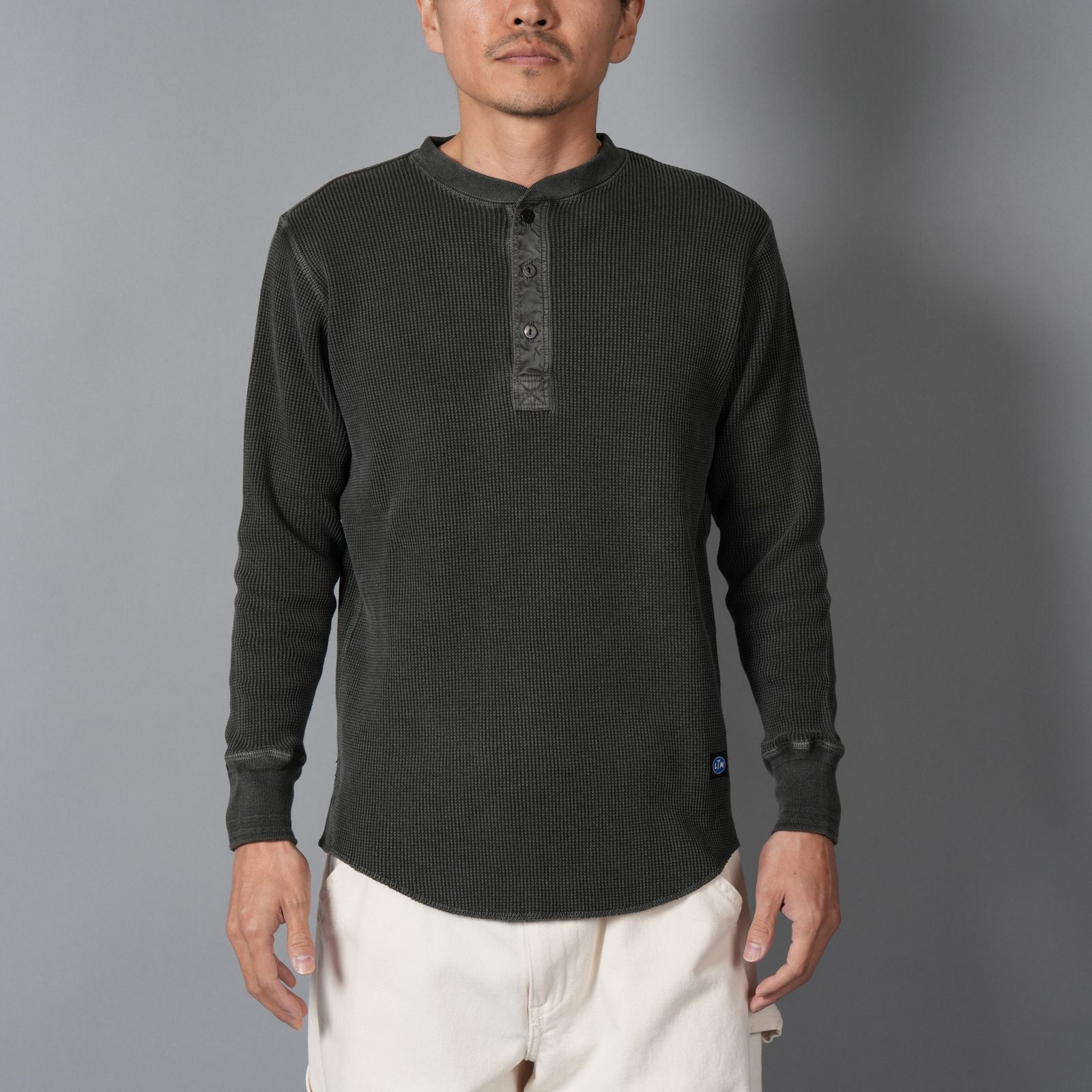 WAFFLE HENLEY NECK SHIRTS / ワッフル ヘンリーネックシャツ (ブラック)