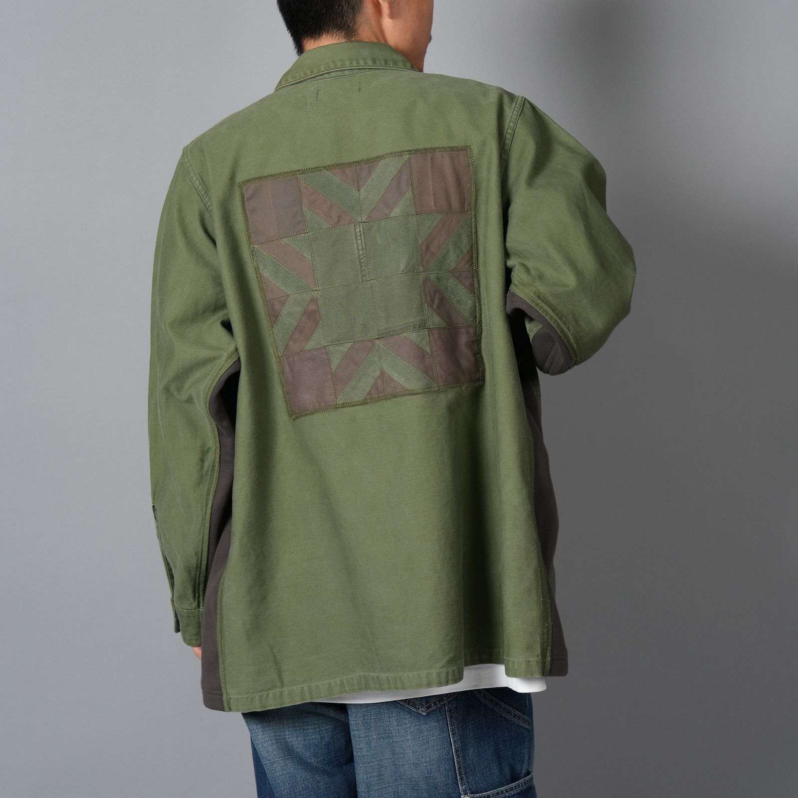 Patchwork US Army Utility Shirts  / パッチワーク ユーエス アーミー ユーテリティシャツ [古着リメイク](カーキ)