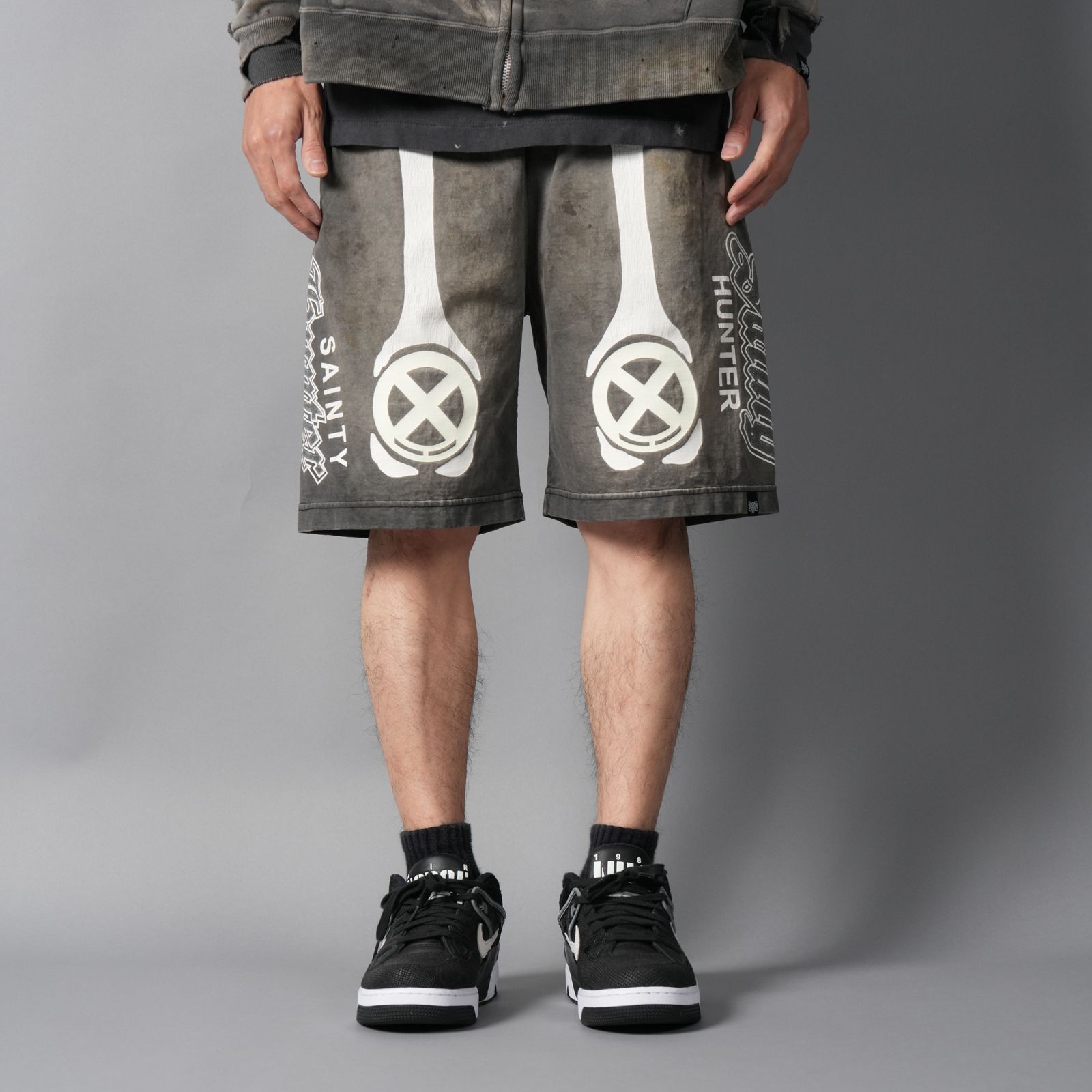 【コラボ】SM-MK8-0000-C33 / BH_CUT SEW SHORTS / BONE / スウェットショーツ (ブラック)