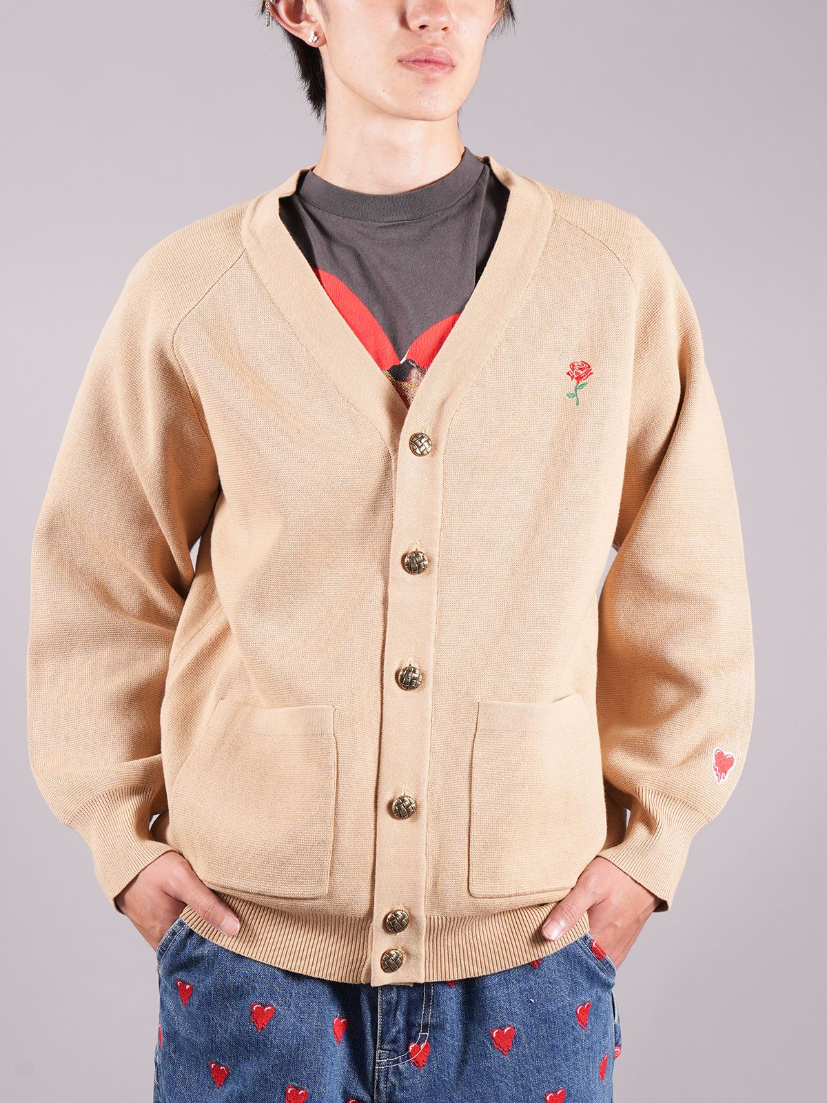 ラスト1点 / EU HEART CARDIGAN  / カーディガン (タン)
