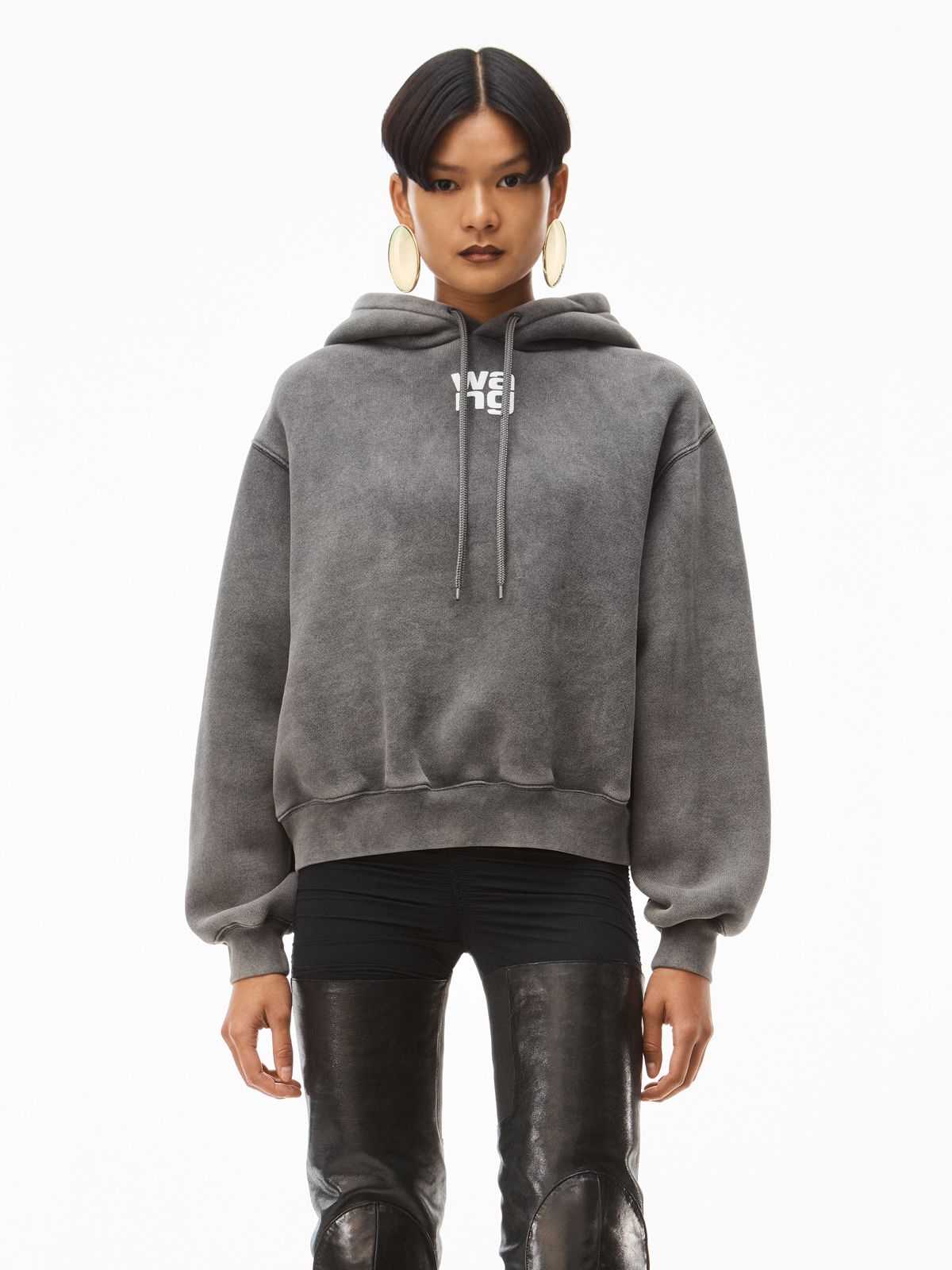 alexander wang - ESSENTIAL TERRY HOODIE WITH PUFF PAINT LOGO ...