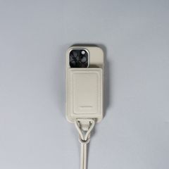 【再入荷】レザーストラップ付iPhoneアクセサリー - カードケース (ホワイトベージュ)
