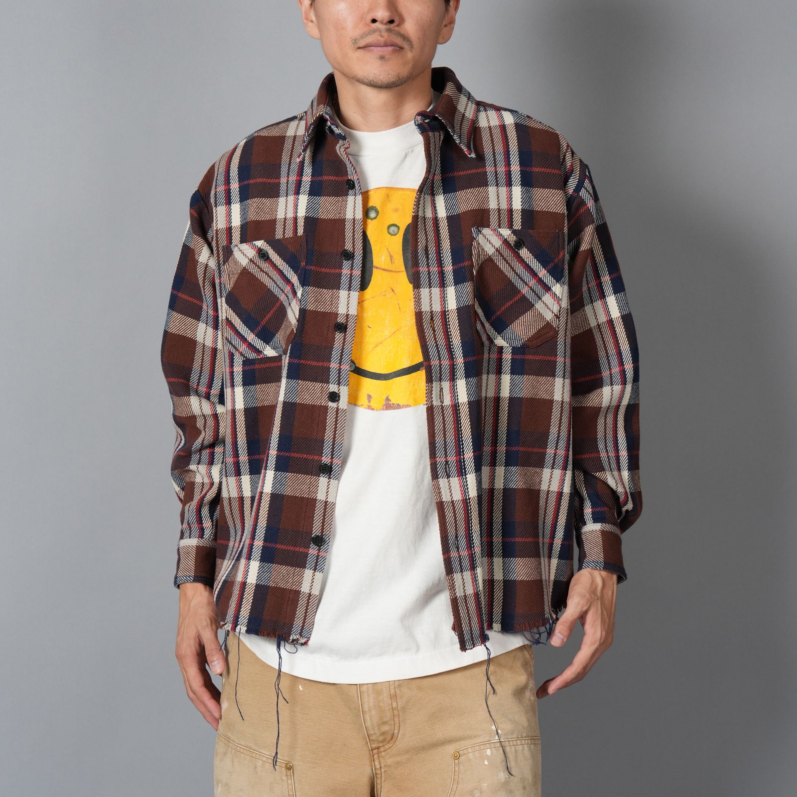 DAMAGED FLANNEL SHIRTS / ネルシャツ (ブラウン)
