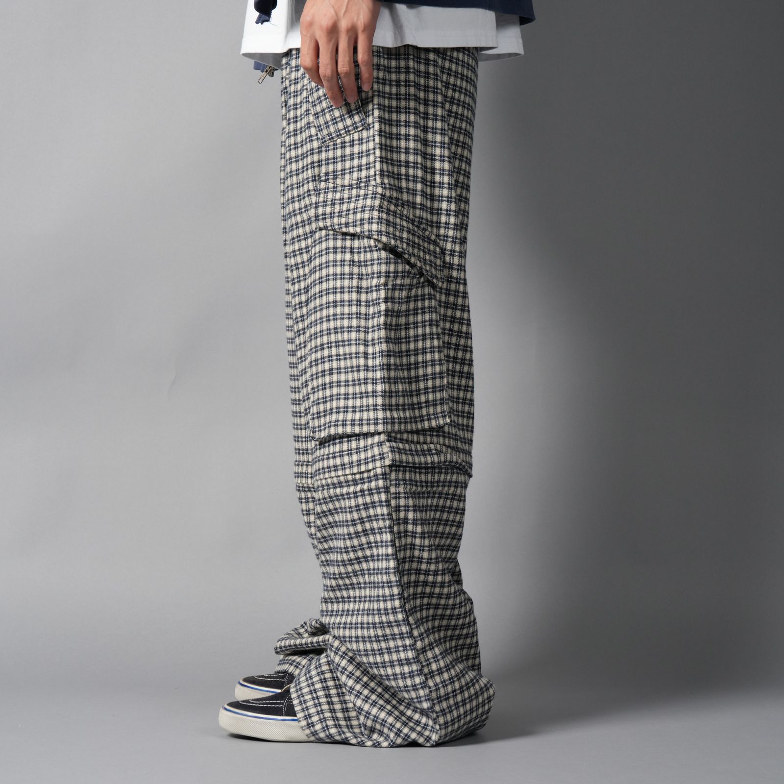 DOLLY, plaid cargos / カーゴパンツ (ブルー/クリーム)