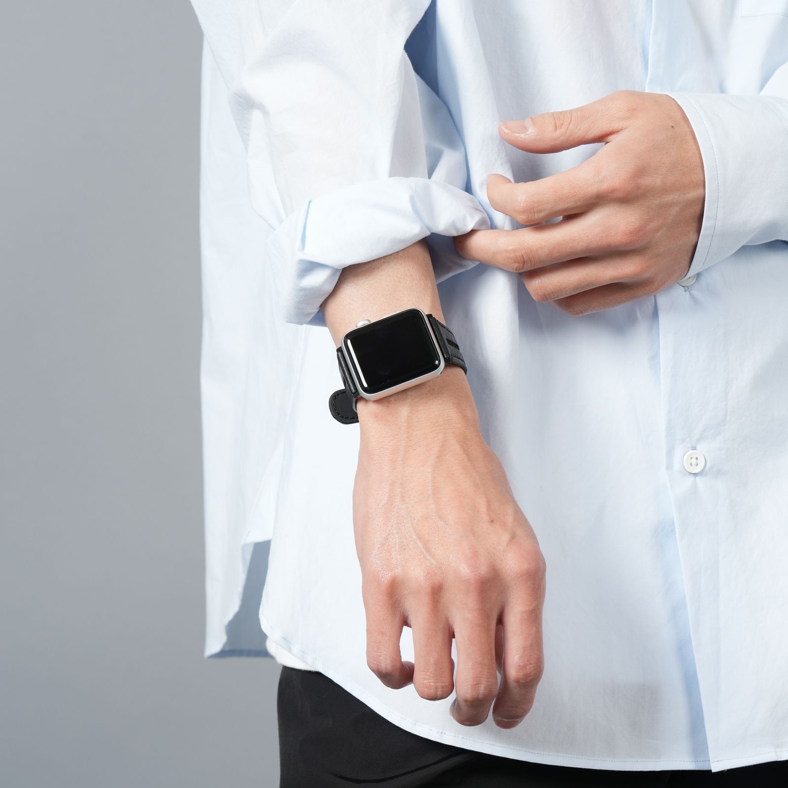 レザーハイブリッドバンド for Apple Watch (ブラック)