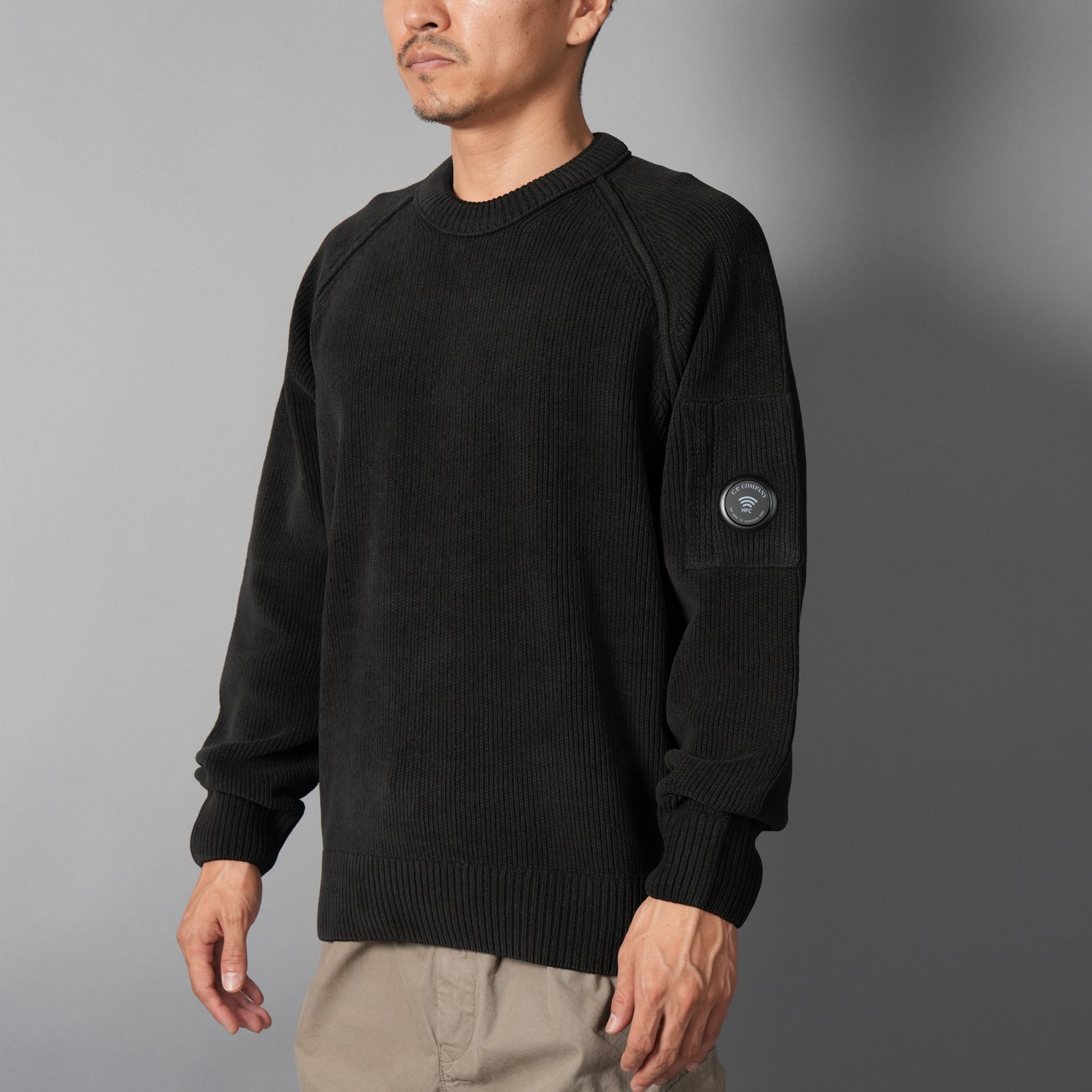 CHENILLE COTTON CREWNECK LENS SWEATER / クルーネック レンズセーター (ブラック)