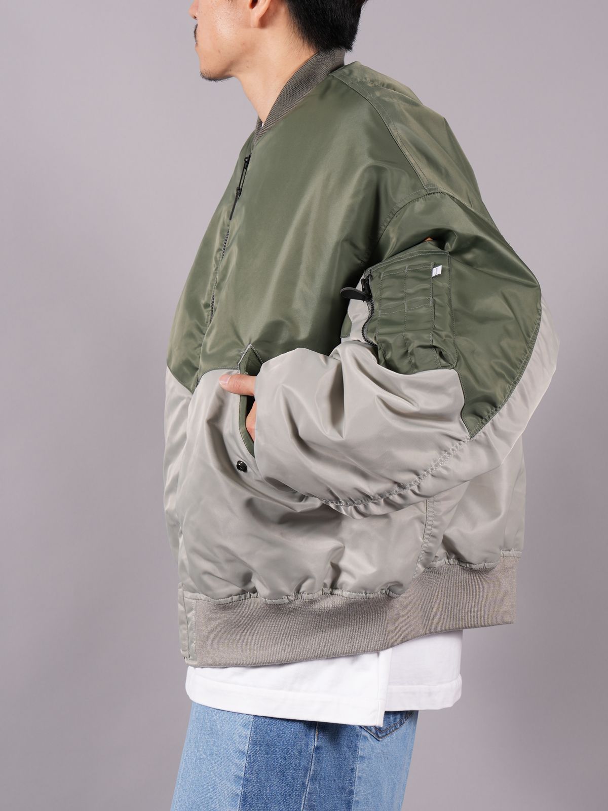 【ラスト1点】【限定】FACETASM x AVIREX PATCHED MA-1 JACKET / ファセッタズム x アヴィレックス パッチド MA-1 ジャケット [リバーシブル] (グレー/カーキ)