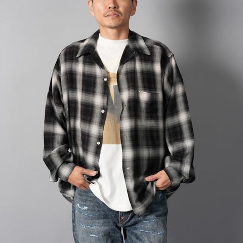 SM-MK1-0000-027 / RAYON SHIRT / CHECK / BLACK+GRAY / レーヨンシャツ (ブラック/グレー)