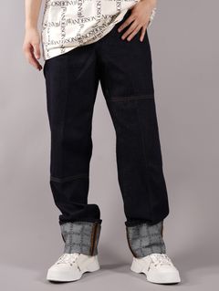 ラスト1点 / LOGO GRID TURN UP WORKWEAR JEANS / レッグ グリッド ターンアップ ワーカージーンズ (ネイビー)