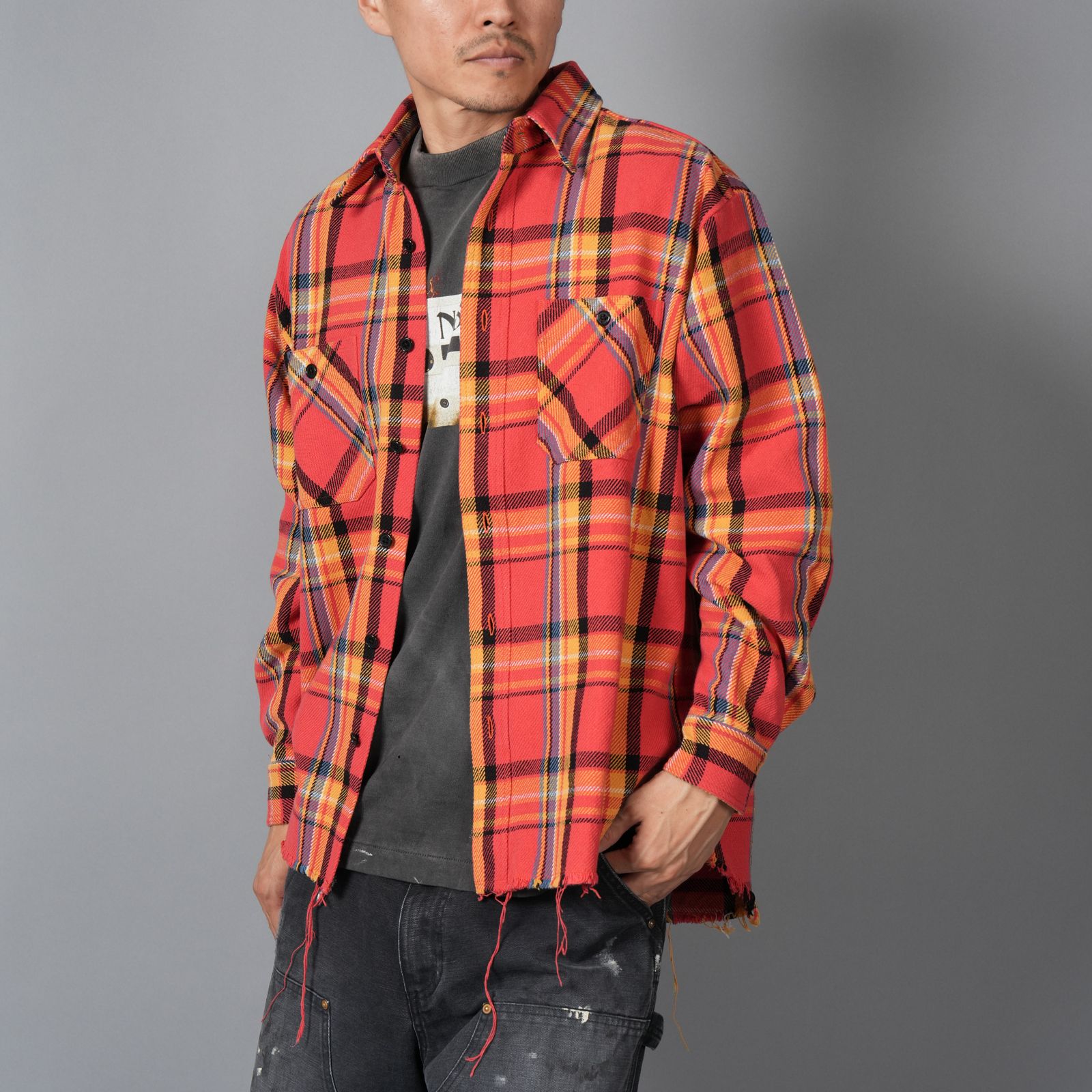DAMAGED FLANNEL SHIRTS / ネルシャツ (オレンジ)