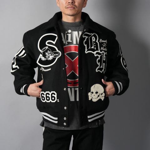 【コラボ】SM-MK8-0000-C34 / BH_VARSITY JKT / SNT HUNTER / BLK / スタジャン (ブラック)