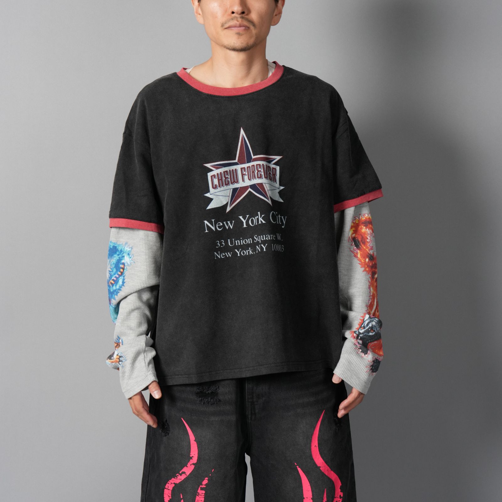 Tommy Layered Ringer Longsleeve / トミー レイヤード リンガー ロングスリーブ (ヴィンテージブラック/グレー)
