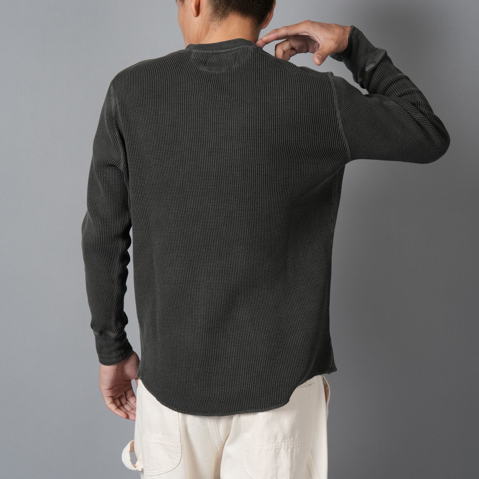 WAFFLE HENLEY NECK SHIRTS / ワッフル ヘンリーネックシャツ (ブラック)