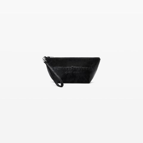 【ラスト1点】PUNCH WRISTLET ZIP POUCH / クラックルパテントレザー リストレットストラップポーチ   (ブラック) 70424N11L alexander wang