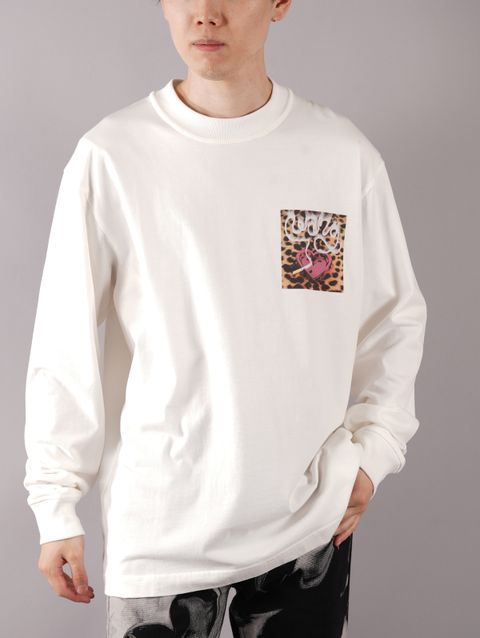 ラスト1点 / LONG SLEEVE T-SHIRT WITH SMOKE PRINT / スモーク プリントtシャツ (ホワイト)
