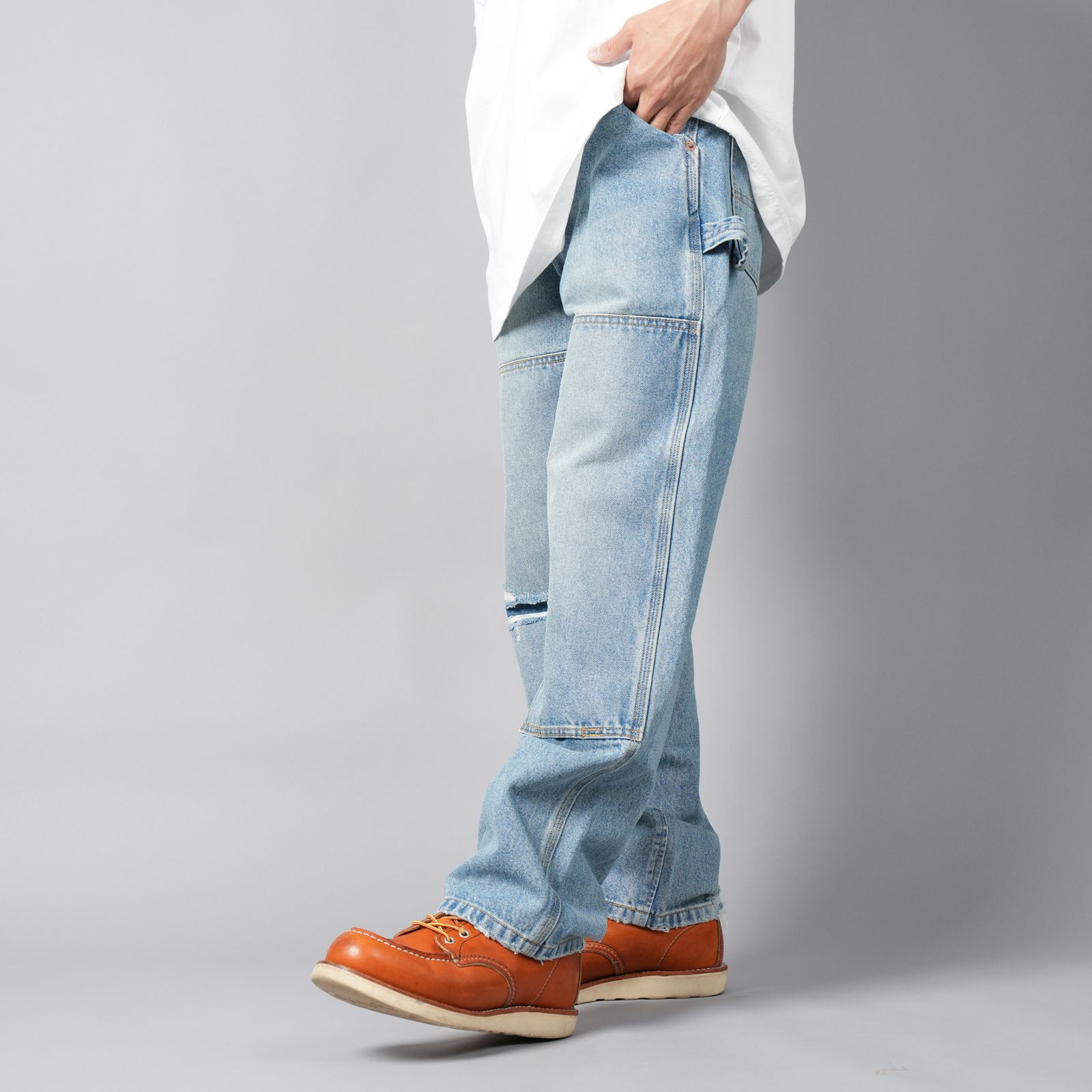 【ラスト1点】PLAIN DENIM PANTS / プレーン デニムパンツ / ダブルニー (インディゴ)