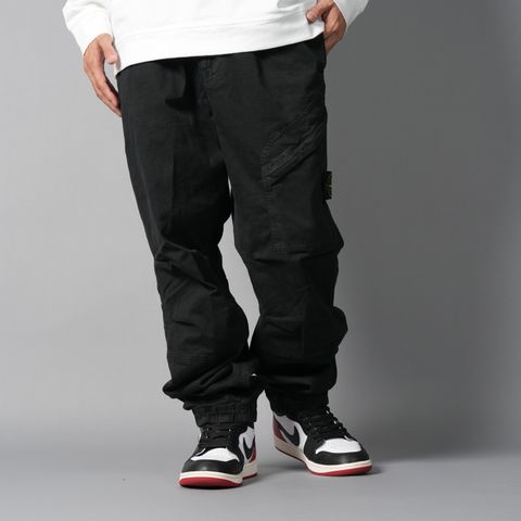 3100036  / STRETCH ORGANIC BROKEN TWILL COTTON 'OLD' EFFECT / カーゴパンツ  [ガーメントダイ][ルーズフィット][ストレッチ入り]  (ブラック)