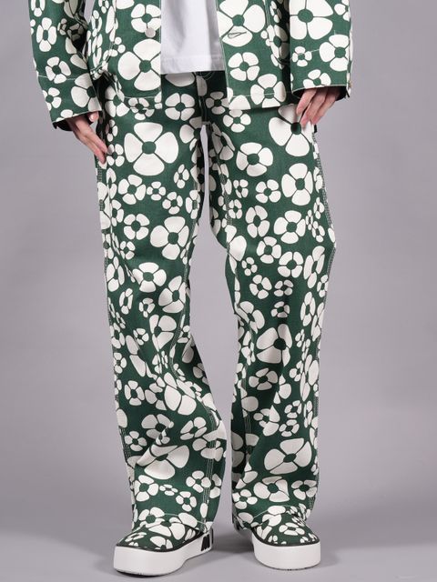 【ラスト1点】 MARNI X CARHARTT WIP - GREEN FLORAL TROUSERS / パンツ   (フォレストグリーン)