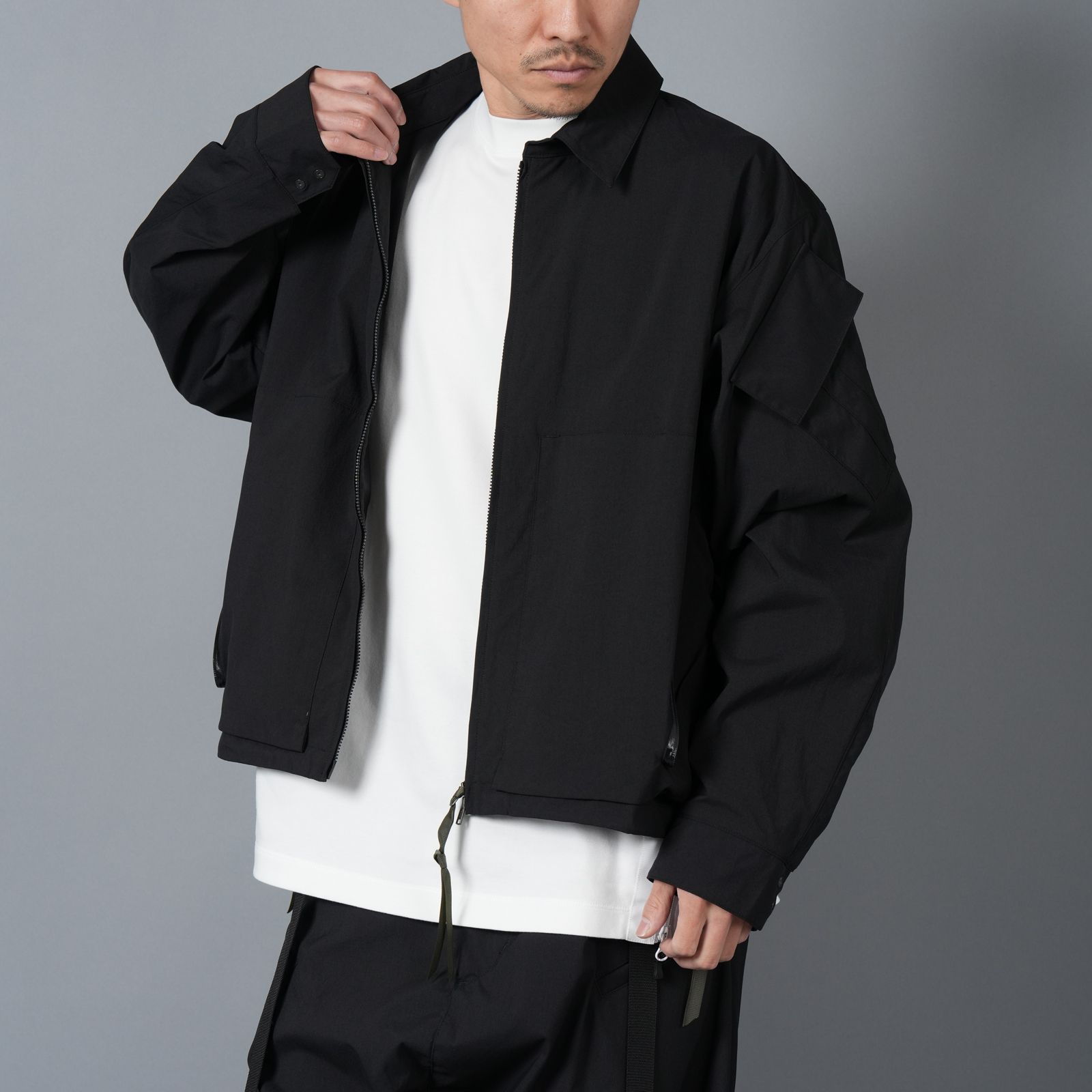 LA12-M / NYLON STRETCH SHIRT JACKET / ナイロンストレッチシャツジャケット [ストレートフィット] (ブラック)