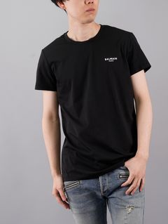 【ラスト1点】Black Cotton T-shirt White Balmain Velvet Logo / ベルベットロゴ コットン Tシャツ / ブラック / 定番商品 / メンズ