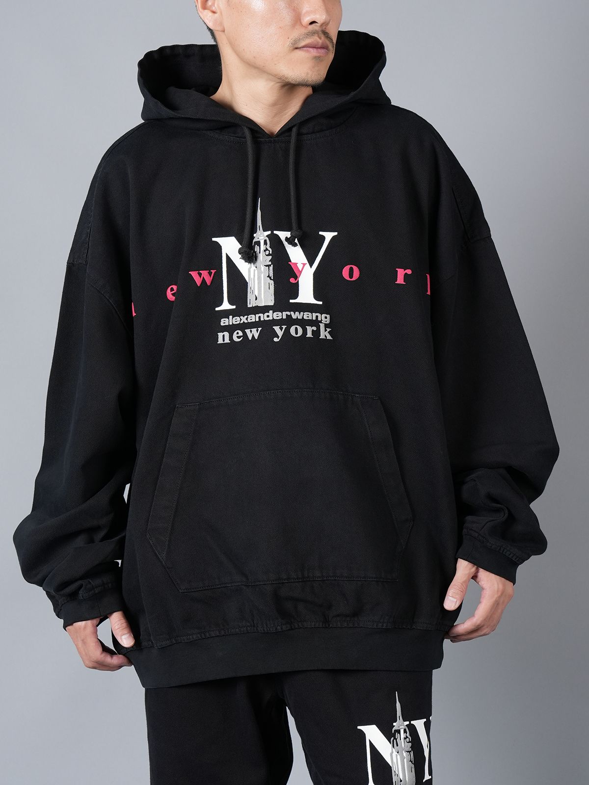 alexander wang - DENIM HOODIE WITH PUFF PRINT / デニム フーディー ...