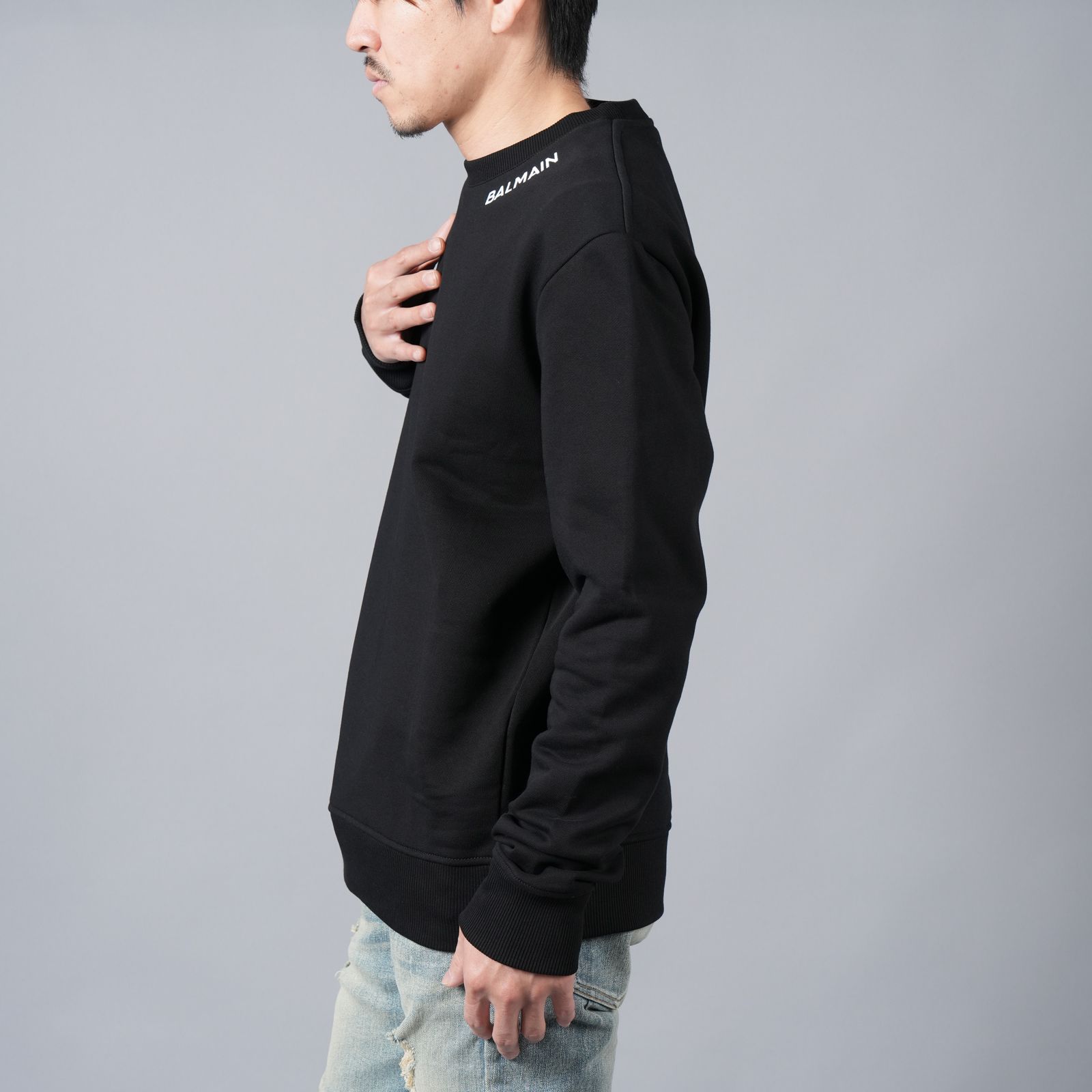 【ラスト1点】BALMAIN STITCH COLLAR SWEATSHIRT / バルマン ステッチカラー スウェットシャツ (ブラック)