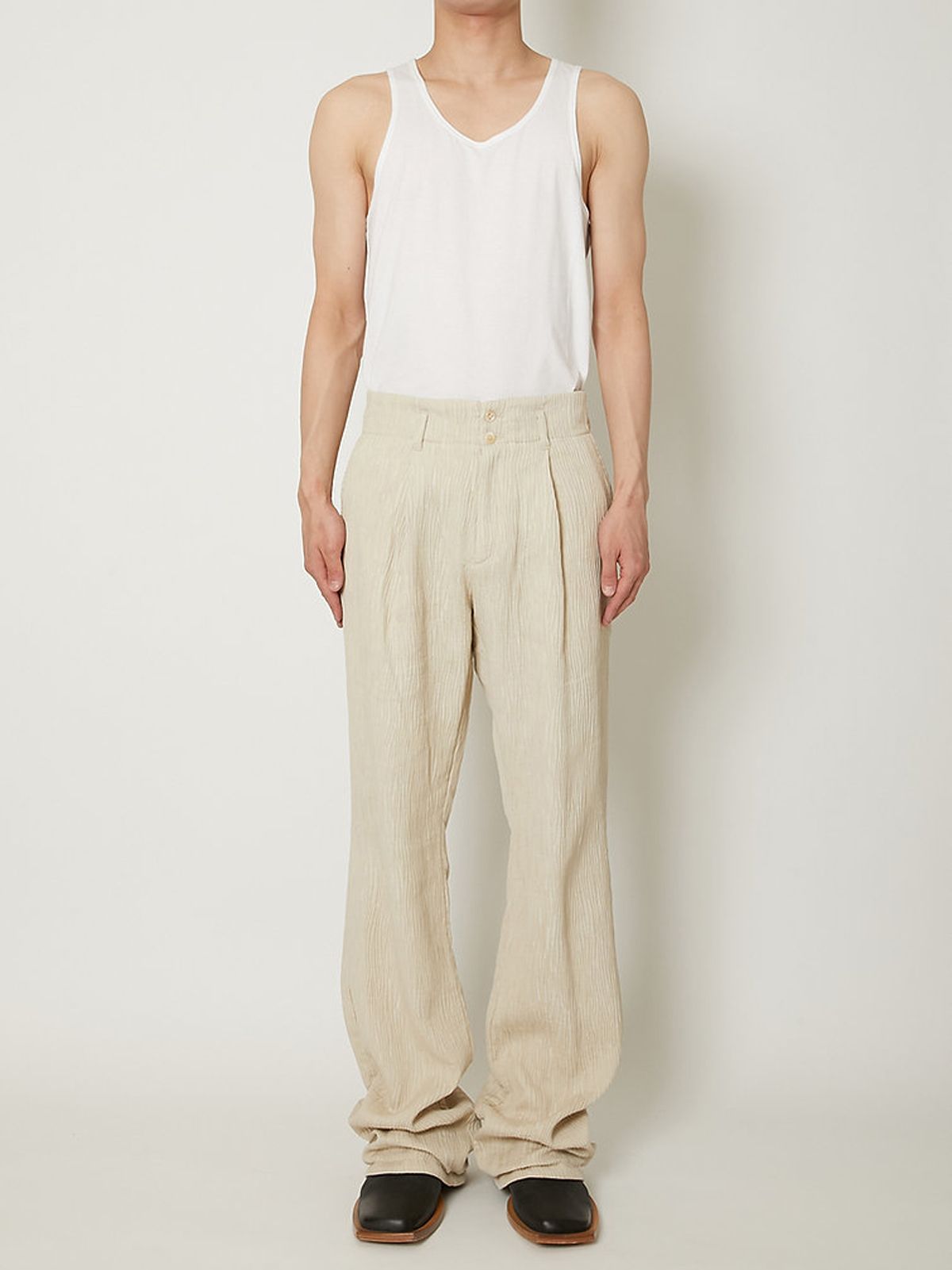 【ラスト1点】 CREPE FLARED PANTS / クレープ フレアパンツ (ベージュ)