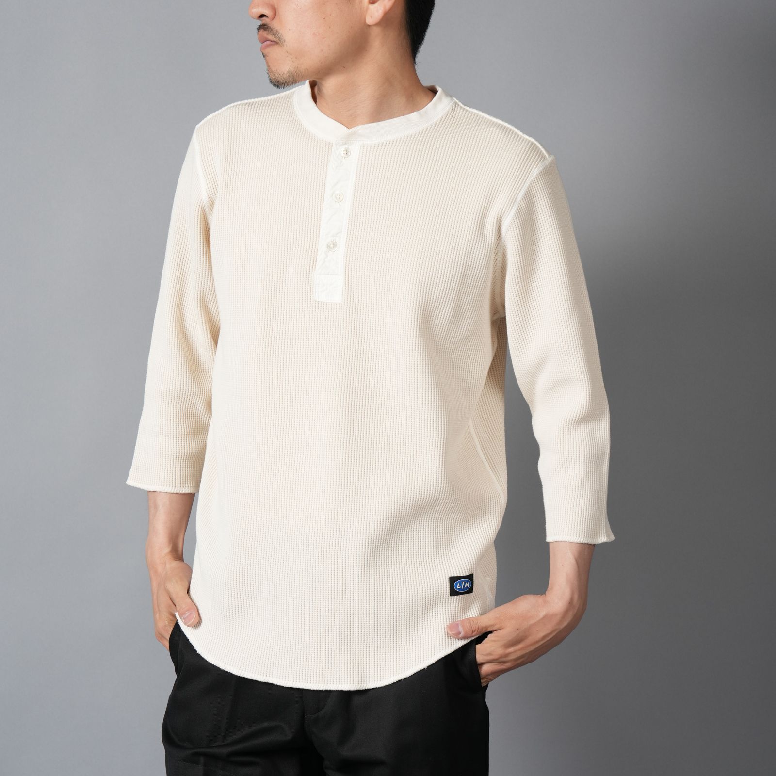 WAFFLE HENLEY (3/4)SLEEVE / ワッフル ヘンリーネック Tシャツ (ホワイト)