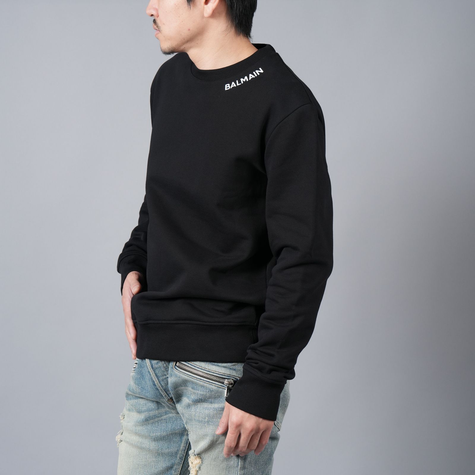 【ラスト1点】BALMAIN STITCH COLLAR SWEATSHIRT / バルマン ステッチカラー スウェットシャツ (ブラック)