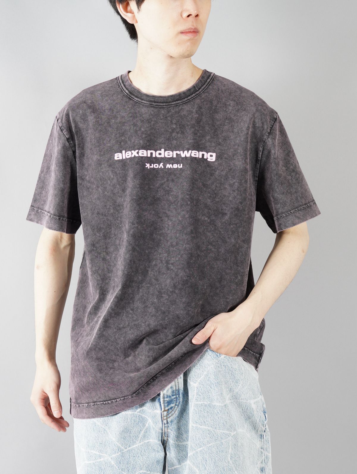 ALEXANDER WANG - ACID WASHED CLASSIC SPORT SLEEVE TEE W / PUFF