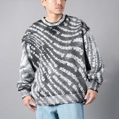 【ラスト1点】CREWNECK PULLOVER W/ REVERSE PRINTED LOGO WAVE / ニットセーター  [ユニセックス][コットン素材] (ホワイト/ブラック)