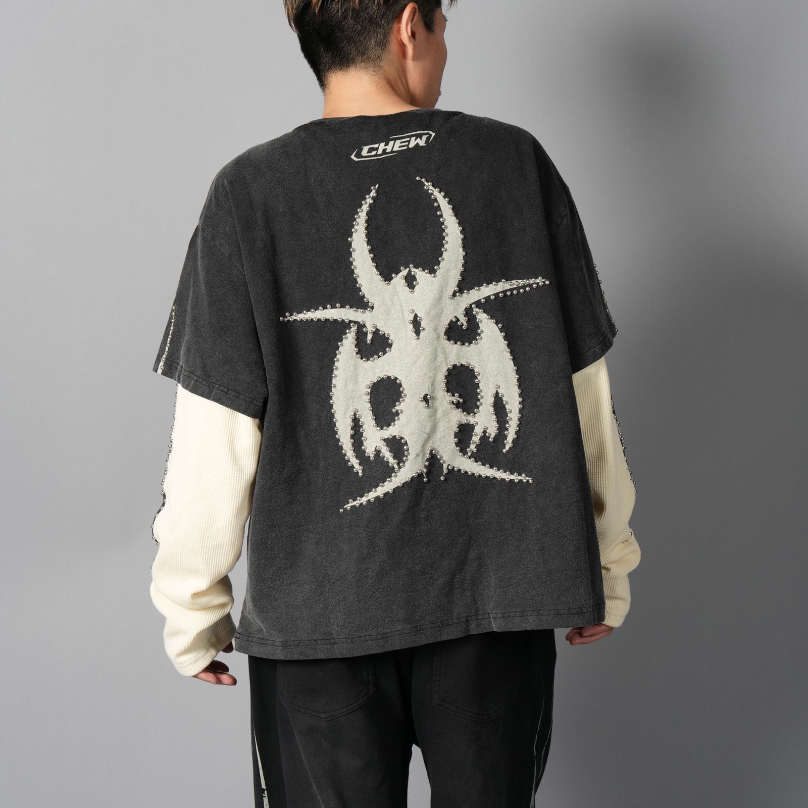 Studded Roach Layered Longsleeve / スタッズ付き ローチ レイヤード ロングスリーブ (ヴィンテージブラック/クリーム)