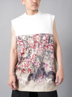 【ラスト1点】CREW NECK  NO SLEEVE PATCHED T / クルーネック ノースリーブ パッチド Tシャツ  (ホワイト)