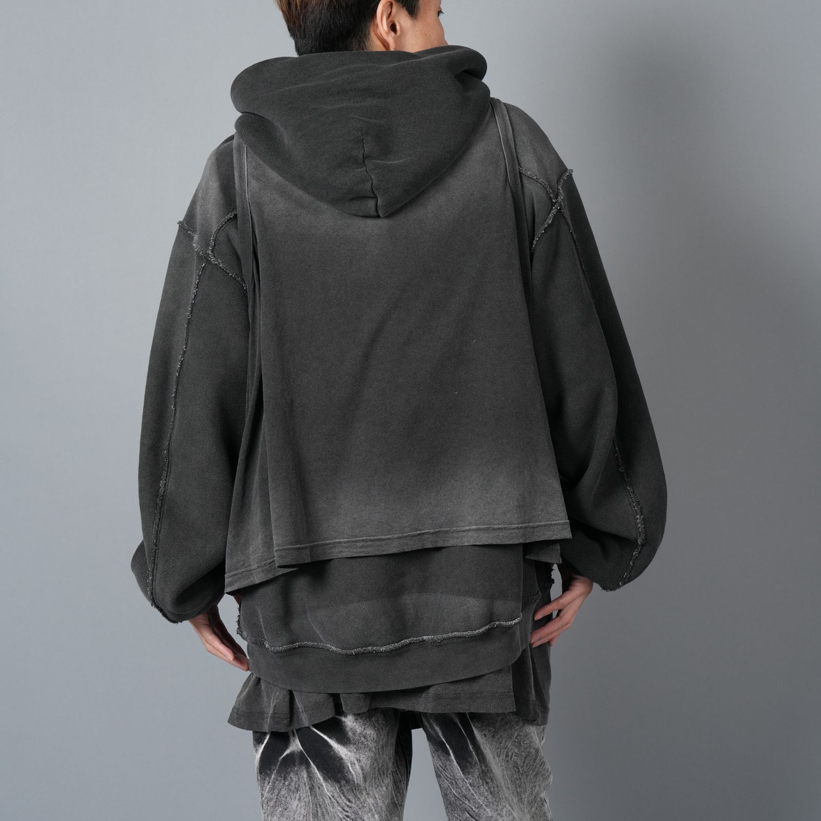 OVERSIZED UNISEX TRIPLE LAYER HOODIE / コットン オーバーサイズ トリプルレイヤー フーディー 【ユニセックス】 (ブラック)
