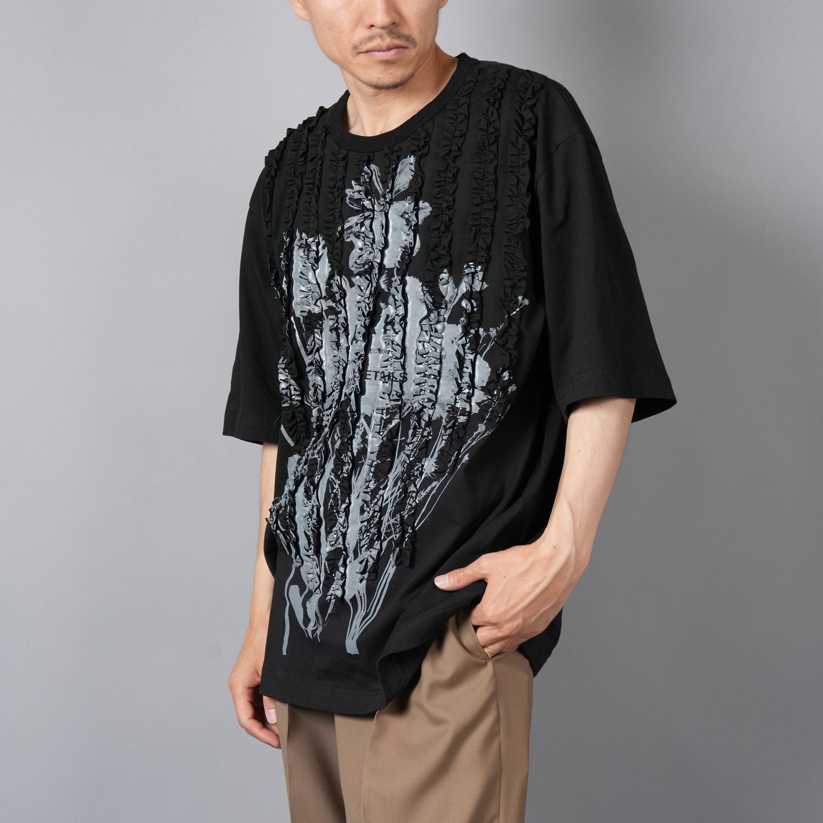 【ラスト1点】RUFFLE PRINT JERSEY / ラッフルプリント ジャージー / Tシャツ (ブラック)