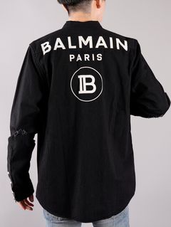 BALMAIN LOGO DENIM SHIRT / デニムシャツ (長袖) / ブラック / ダメージ加工 / メンズ