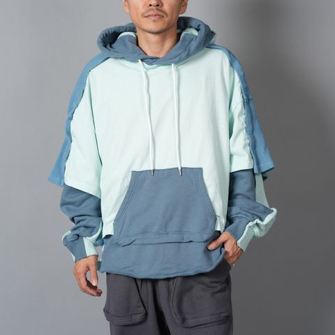 【ラスト1点】LAYERED HOODIE / レイヤードフーディー  (スモークブルー)