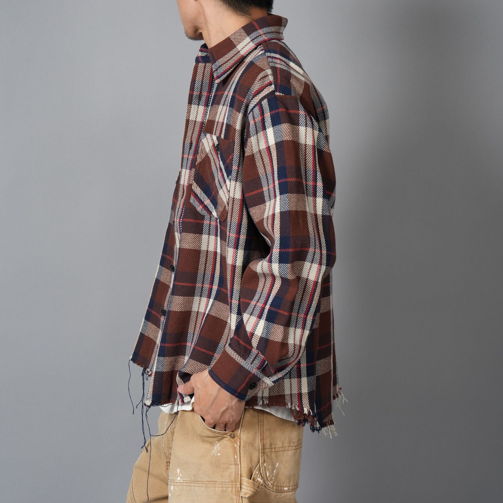 DAMAGED FLANNEL SHIRTS / ネルシャツ (ブラウン)