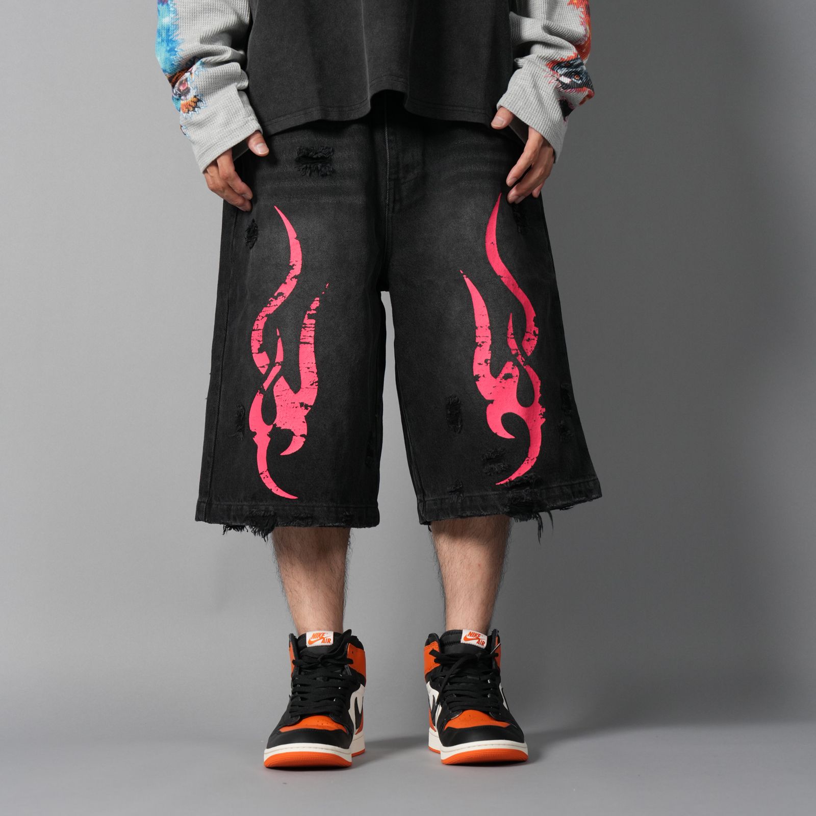 Tribal Denim Five-pocket Shorts / トライバル デニム ファイブポケット ショーツ (ブラック)
