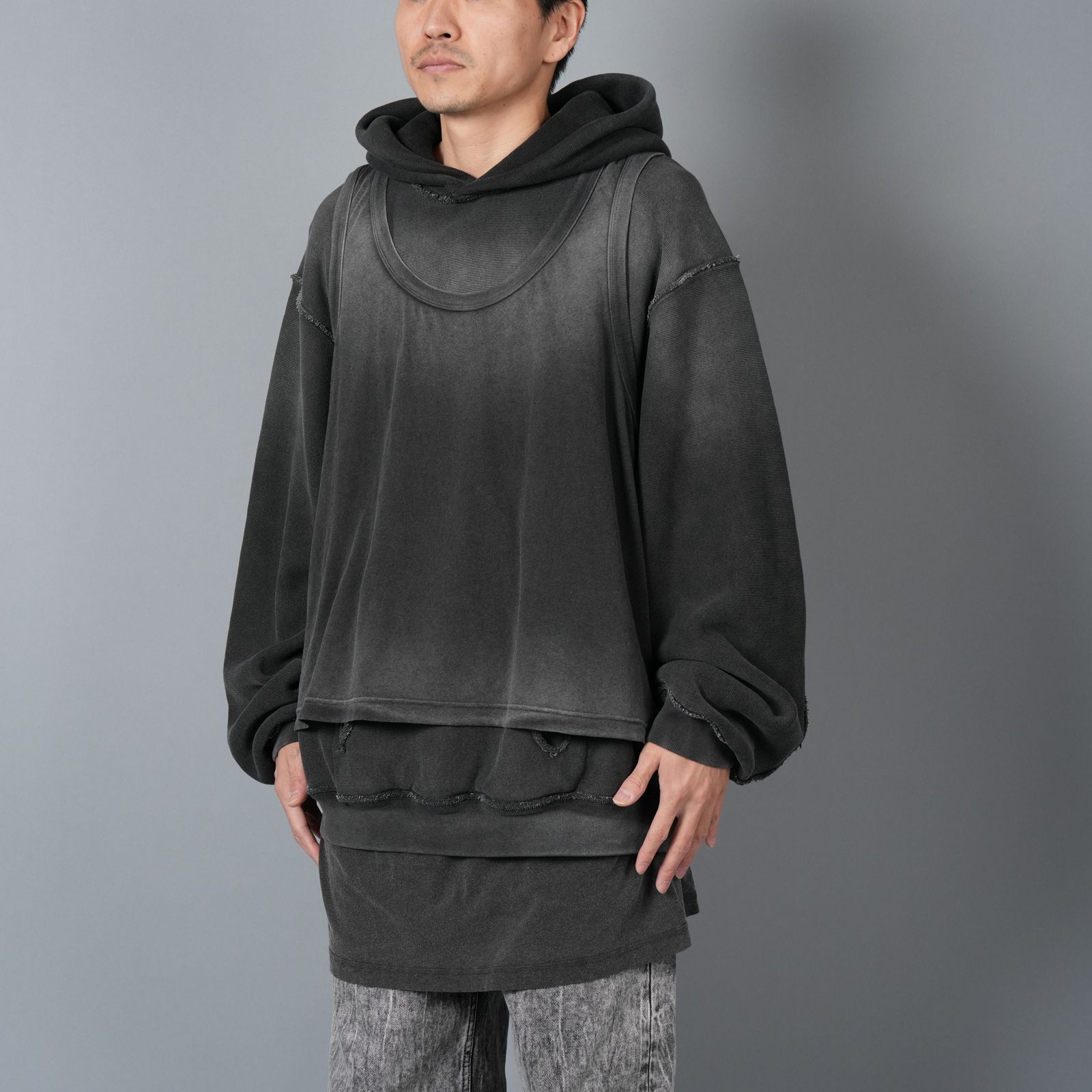 OVERSIZED UNISEX TRIPLE LAYER HOODIE / コットン オーバーサイズ トリプルレイヤー フーディー 【ユニセックス】 (ブラック)