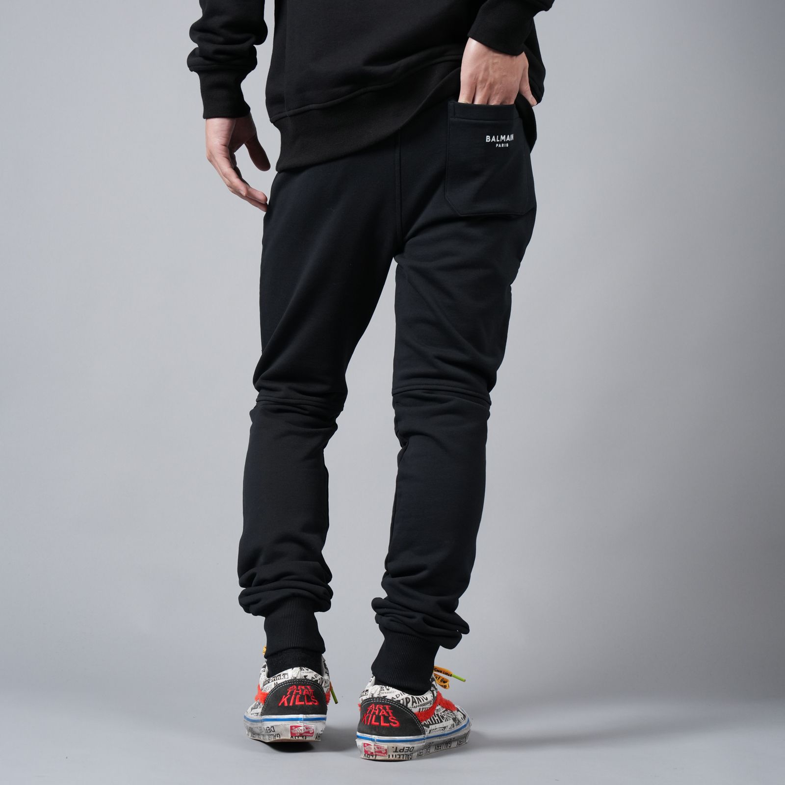 BALMAIN - RIBBED BALMAIN FLOCK SWEATPANTS / リベッド バルマン