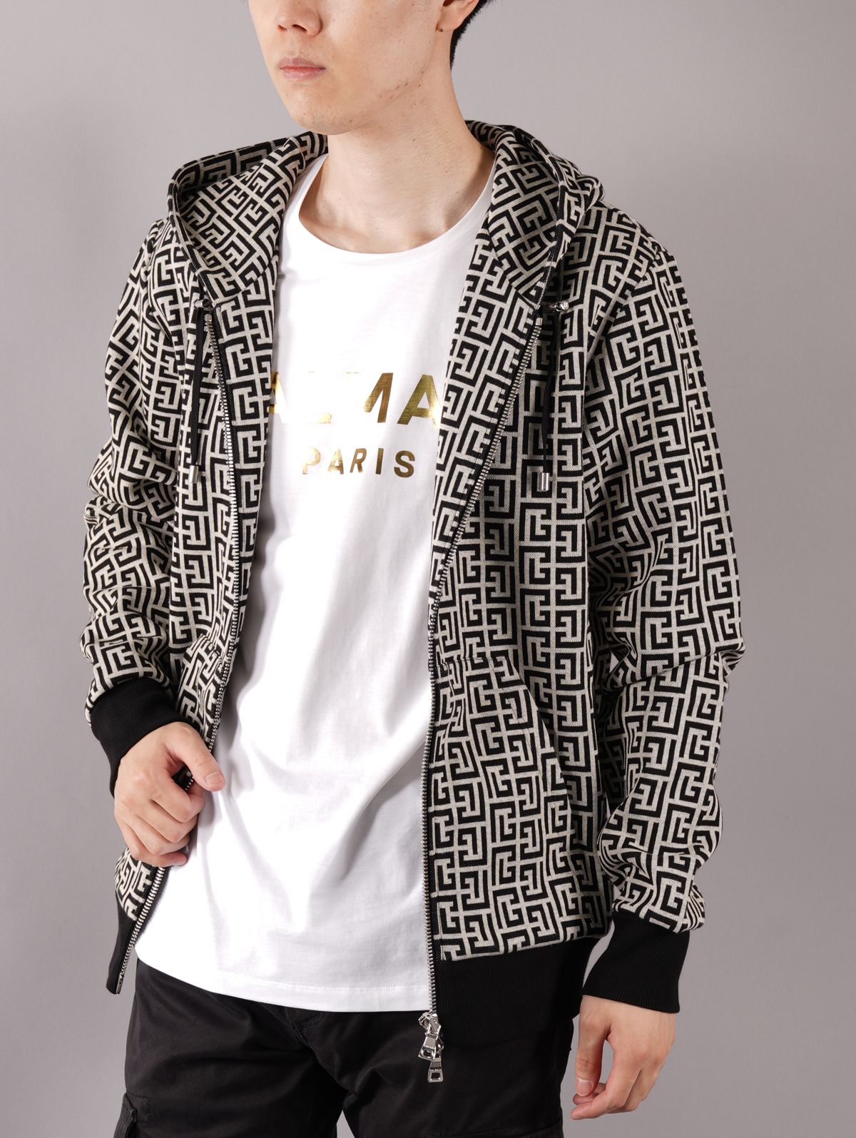 BALMAIN - 【ラスト1点】BH1 C&S ZIP HOODIE JERSEY